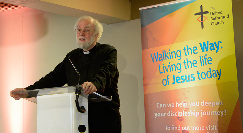 Rowan Williams with WtW banner