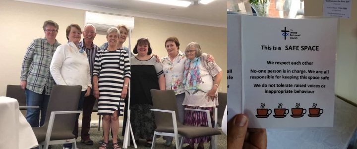 Growing Leaders participants from Northern Synod (left) and Bethesda Chapel, Tongwynlys declares itself a safe space (right)